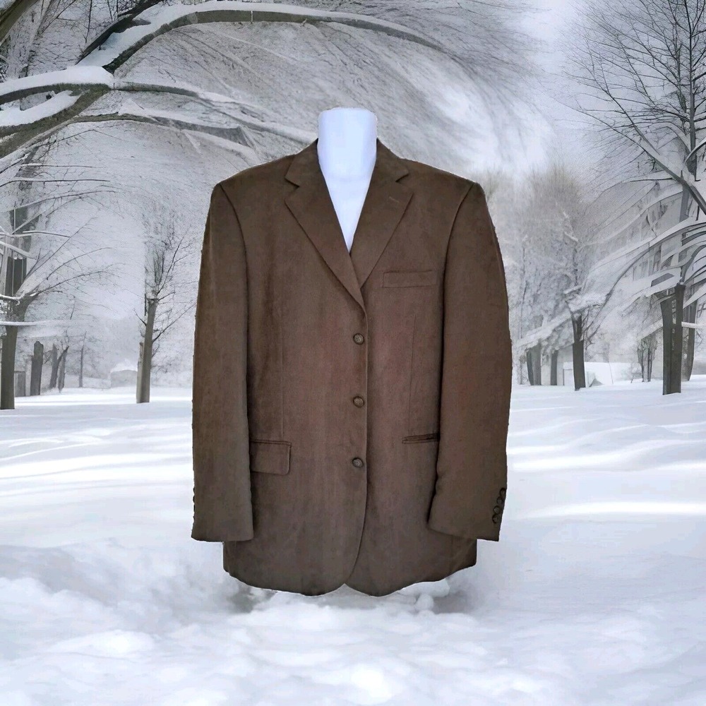 Stafford Sport Coat 42L Brown Faux Suede Blazer Three Button Micro Polyester